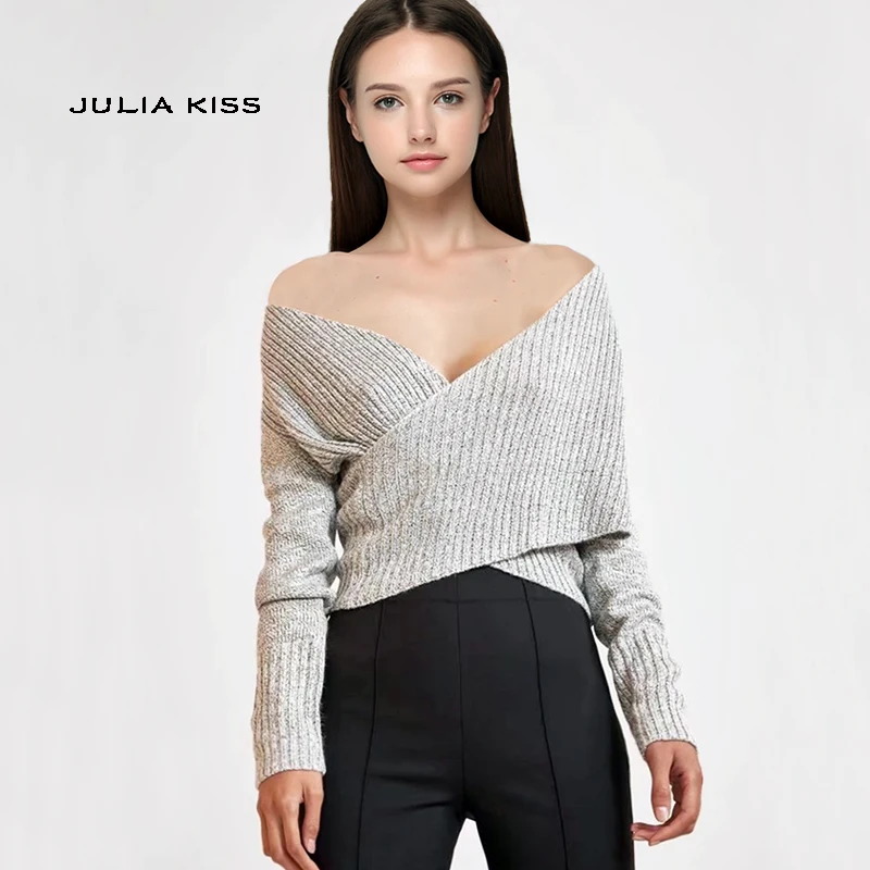 

Women Knitted Wrap Long Sleeves Tops