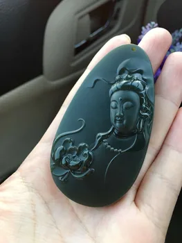 

Authentic natural Xinjiang Taqing material and Tian Yuqing jade Guanyin pendant , top special fine material hp345#