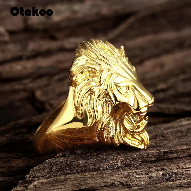 Otakoo высокое качество панк золото Лев кольцо для мужчин нержавеющая сталь