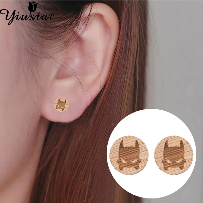 

Yiustar Round Print Batman Earrings Fashion Batman Earrings Superhero Charms New Style 2018 Wooden Anti-Allergy Kids Earring Ear