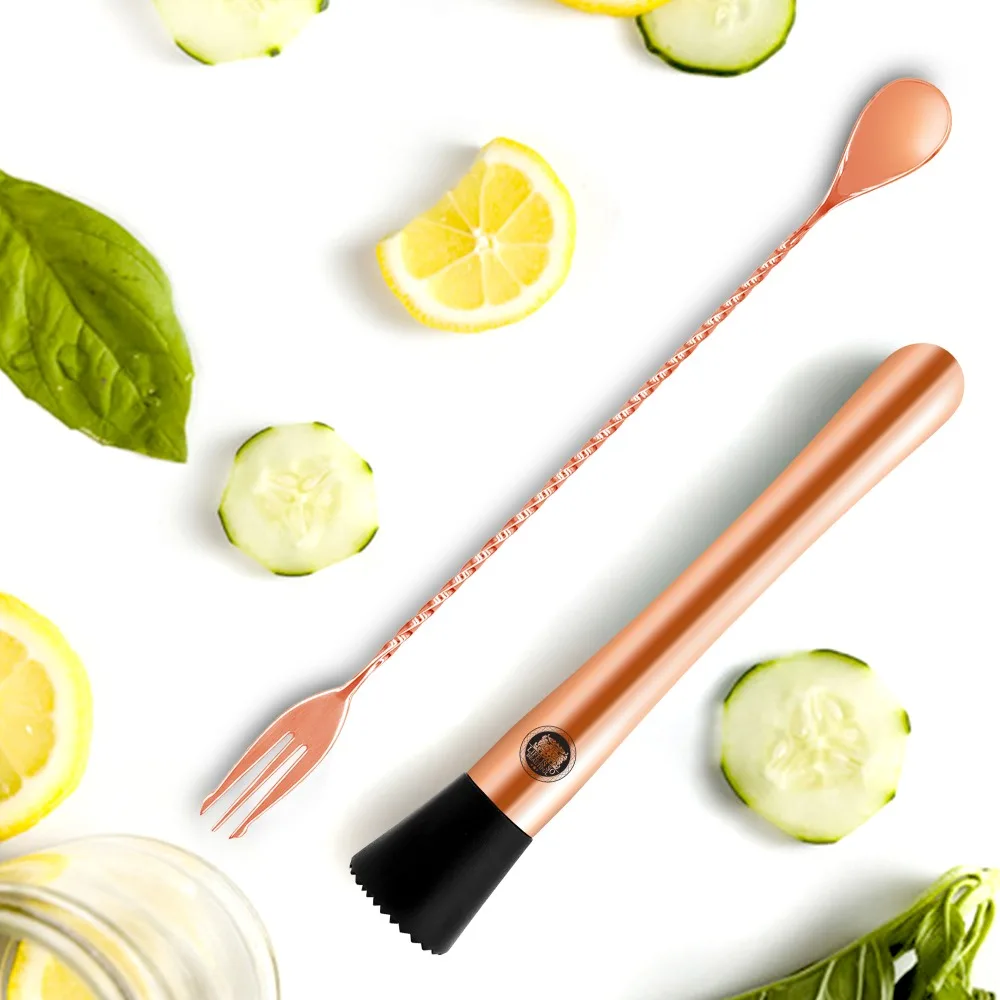Rose Cocktail Muddler and Mixing Spoon Stainless Steel by Homestia Bar