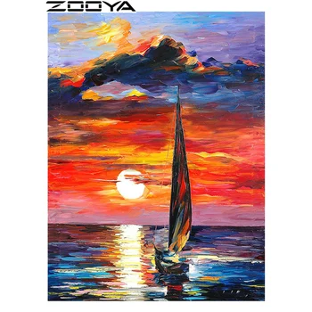 

ZOOYA 5d Diamond Painting Full Round Diamond Embroidery Handicrafts Wall Sticker Oil Painting Sunset Sailboat Home Decor R327