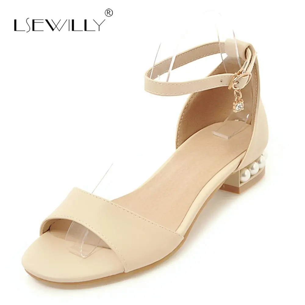 

Lsewilly Summer Ankle-Wrap Sandals Concise Women Sandals 2018 Retro Peep Toe Square Heel Party Shoes Woman Size 34-46 S235
