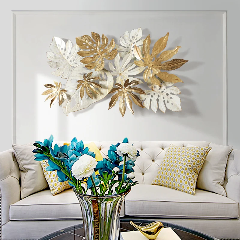 

Ins Nordic Wrought Iron Wall Hanging Leaves Wall Decoration Crafts Home Sofa Background 3D Stereo Wall Sticker Mural Accessories