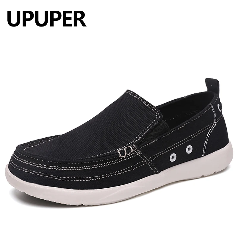Big Size:39-46 Men's Canvas Shoes Breathable Outdoor Casual Shoes Men Black Comfortable Slip-on Loafers Lazy Driving Shoes