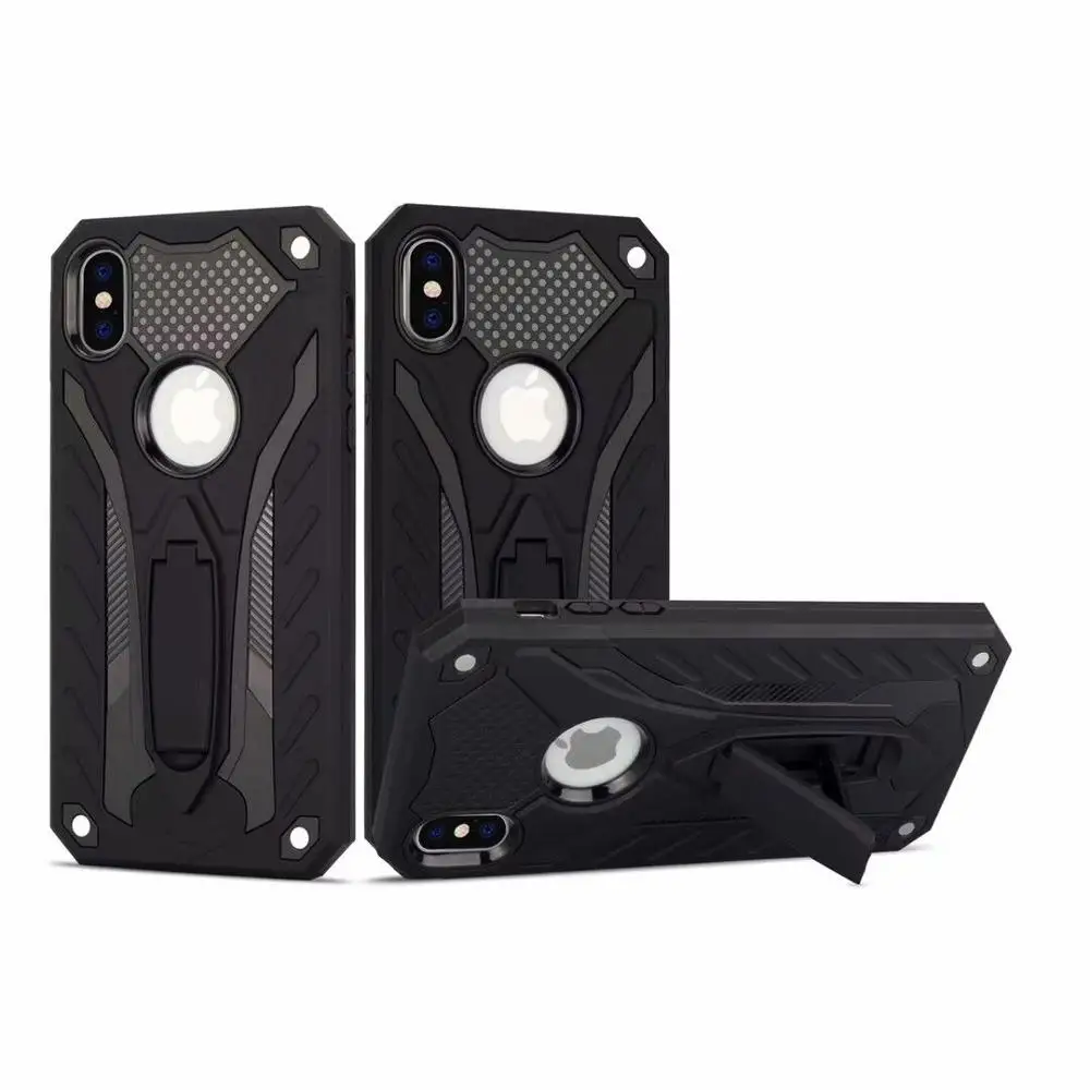 black Броня Kickstand CaseFor Iphone XR тонкий мягкий ТПУ жесткий защитный чехол противоударный чехол для телефона для Apple Iphone XS плюс тяжелых случае - Цвет: black