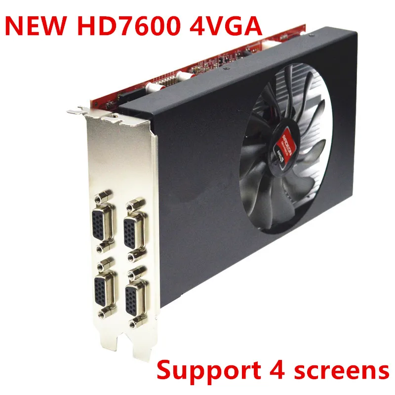 Новая HD7600 2GD5 видеокарта 128 бит 4* VGA поддерживает 4 экрана видеокарты