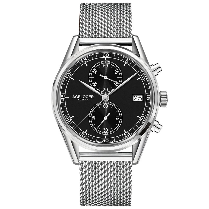 Agelocer дизайнерские часы мужские натуральная кожа часы ремешок черный циферблат кварцевый механизм наручные часы аналоговые автоматические часы - Цвет: 2103A9