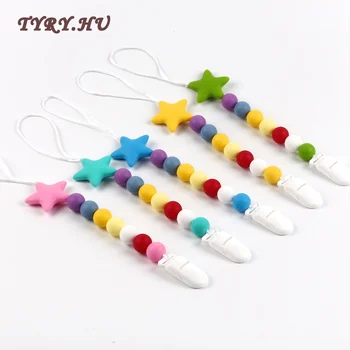 

3pc Trendy Baby Pacifier Clips Baby Chewable Silicone Beads Pacifier BPA Free Baby Pacifier Holder STAR Teether Toys Shower Gift