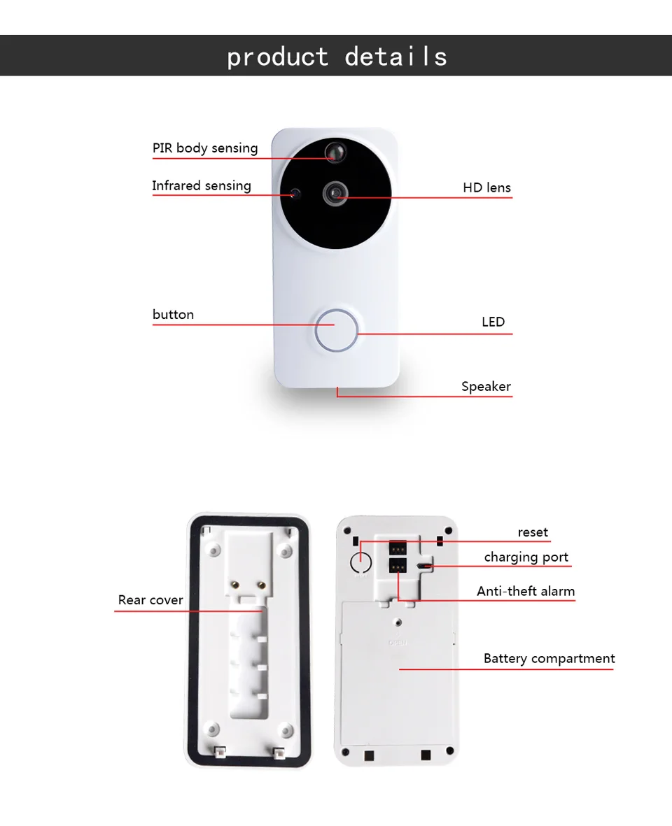 CDYCAM Водонепроницаемый IP видеосвязь телефон двери беспроводная камера Wi-Fi для дверного звонка PIR сигнализация инфракрасный 720 P безопасности IP Камера с 2 шт. Батарея