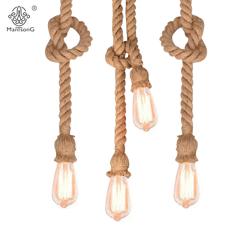 Vintage Rope Pendant Light Loft Creative Personality Industrial Pendant Light Retro American Style Lamp Home Decor