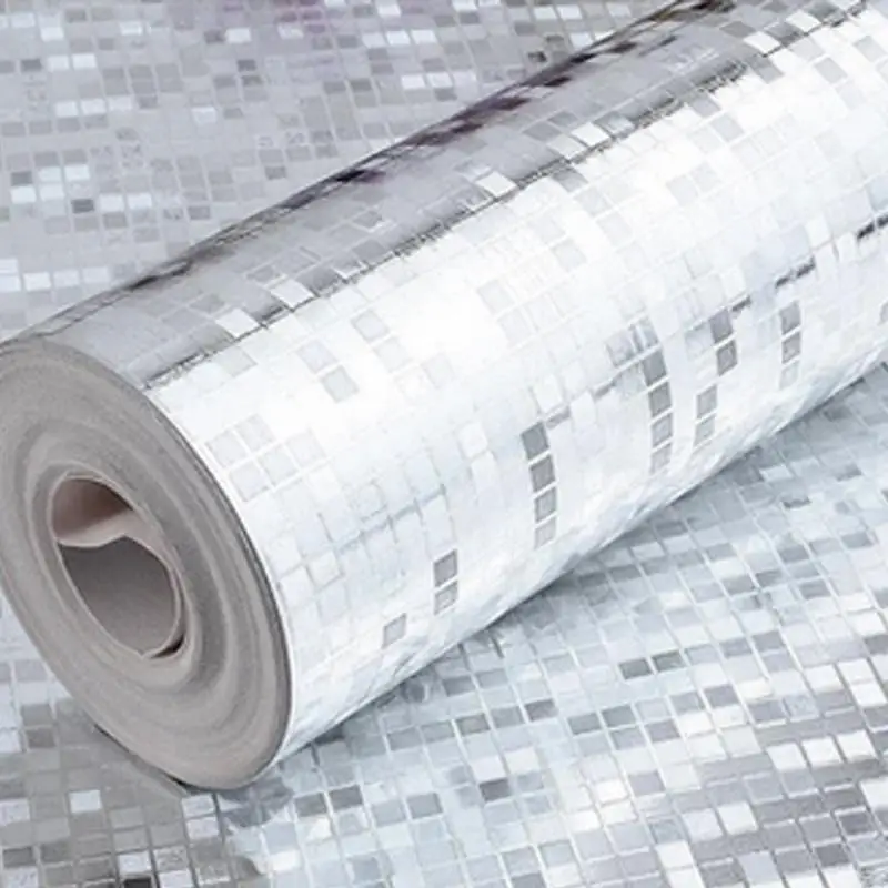 Mini Mosaic Tiles Luxury Metallic Design Glitter Silver Foil wallpaper