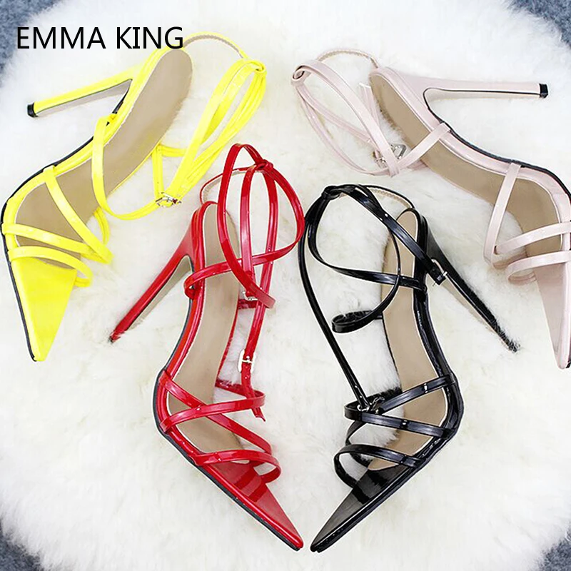 

Women Heels Cross Strap Buckle Sandals High 11.5CM Thin Heels Ladies Sandals Pointed Toe High Heels Dress Party Shoes