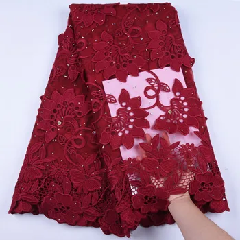 

Wine Red African Latest Lace Fabrics 2019 High Quality Lace Nigerian Tulle Lace Fabric Milk Silk 3d French Net Lace Fabric 1634