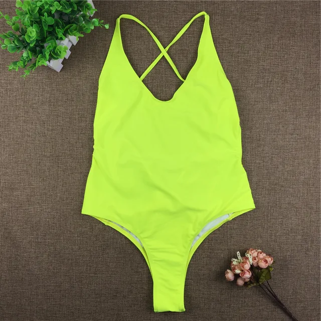 ZPDWT Sexy Fluorescent Yellow Swimsuit Swimwear Women Neon Bathing Suit