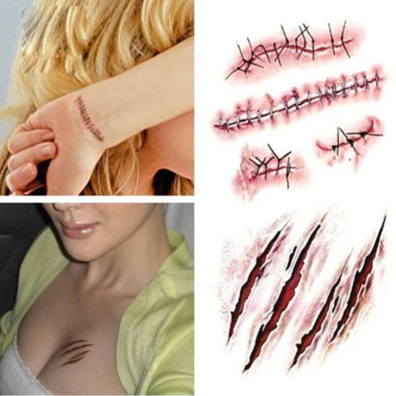 

20 pcs/set Prank Wound Tattoo Sticker Toys Novelty Trick Horror Fake Blooding Wound Sticker for Halloween Party Gifts