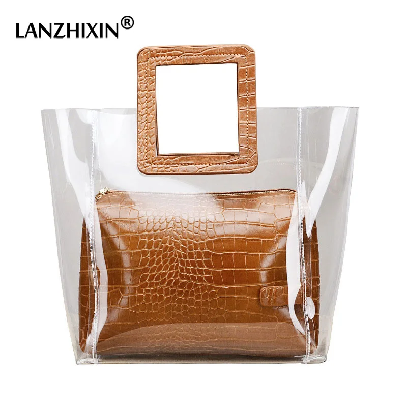 

Summer Beach Bags Women Fashion Candy Transparent Clear Jelly Bags Composite Bags Tote Handbags Clutch Sac A Main Sacoche Homme