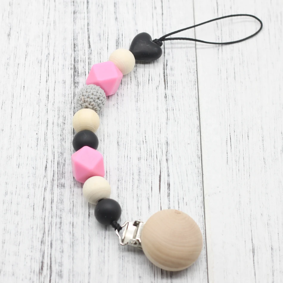 Neutral color baby Pacifier Clip Holder with beech Elephant Shaped Pendant Dummy holder Crochet beads new-born gift NT132