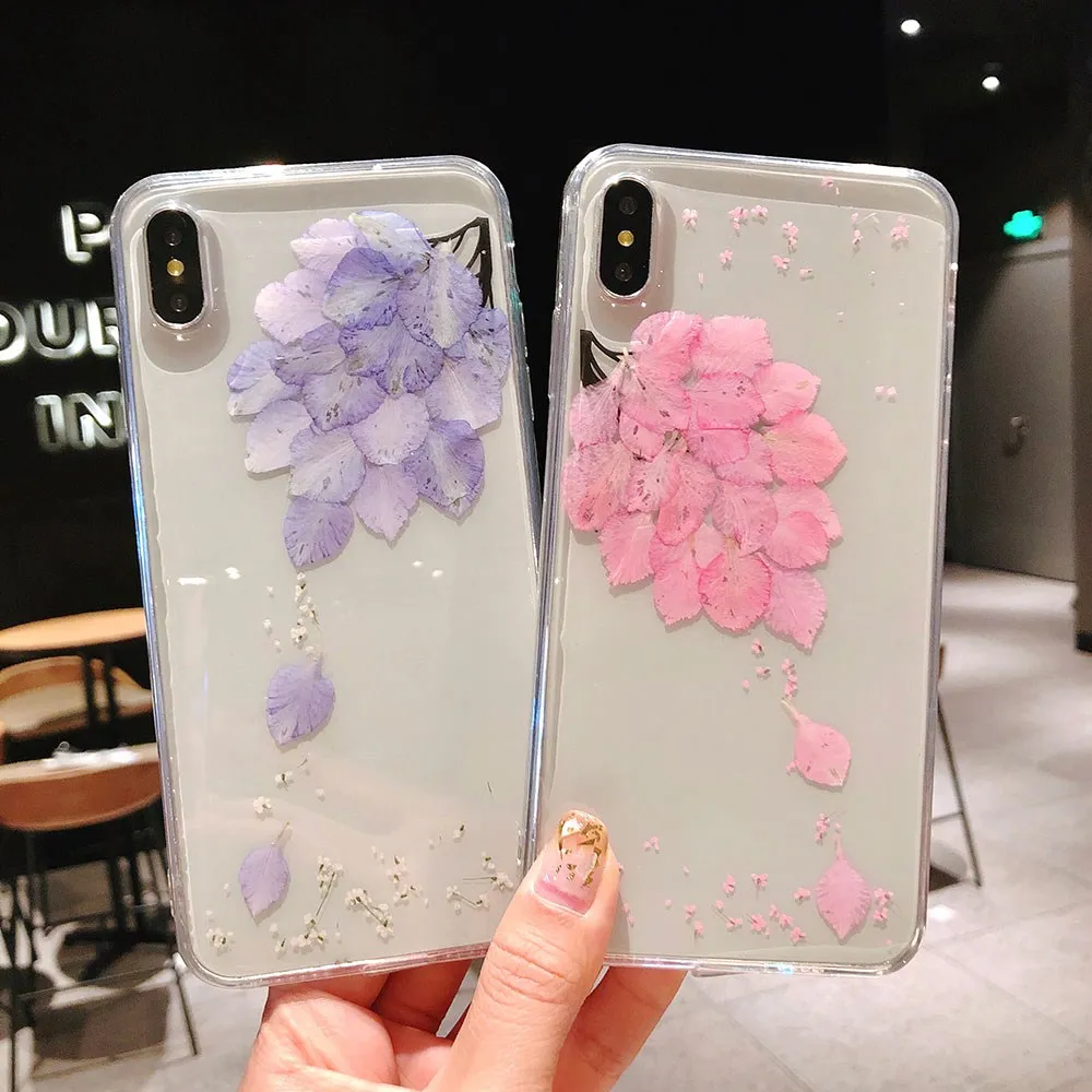 Clear Phone Case For iPhone 7 8 X XR XS MAX Fashion Real Flower Plus Floral Back Cover Coque Capa |