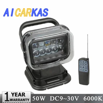 

AICARKAS 1pcs Black 12v 24v 50w Led Search Light Remote Control Spot Work Light For Hummer Jeep Off-road Vehicles Trucks Car SUV