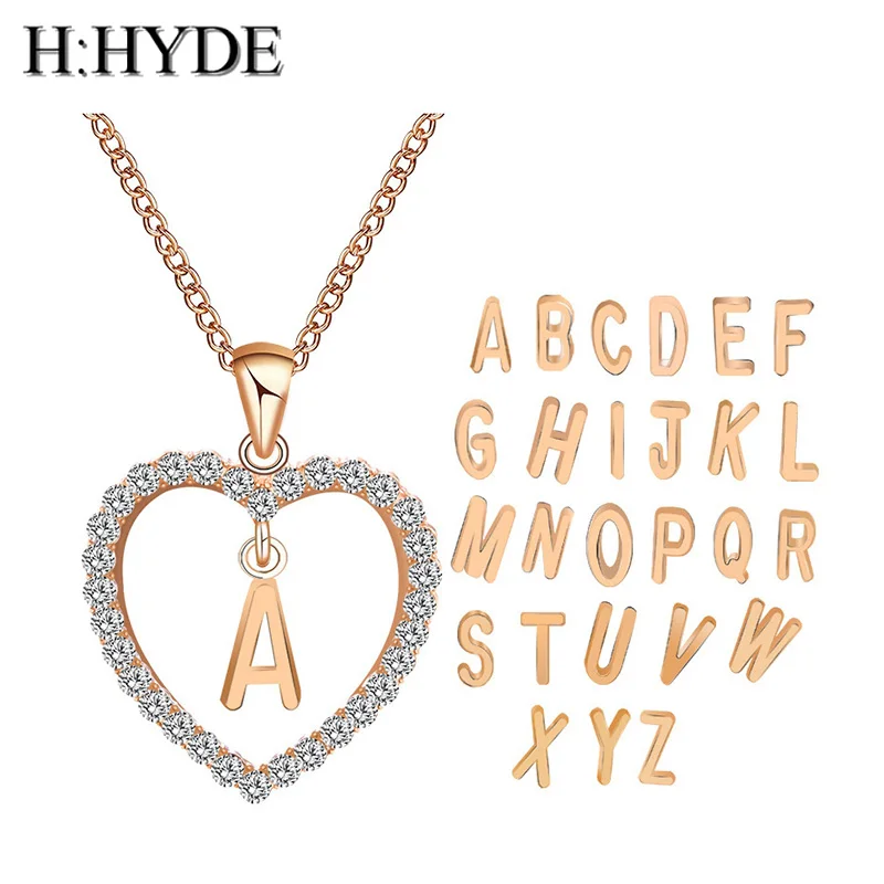 

H:HYDE A To Z 26 Letter Name Necklaces & Pendant For Women Girl Fashion Long Chain Heart Necklaces Cubic Zirconia DIY Jewelry