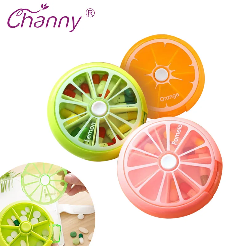 

Channy Travel Pill Case Weekly Rotating Pillbox Splitters Pill Organizer Medicine Box Cutter 7Day Pill Container Pastillero