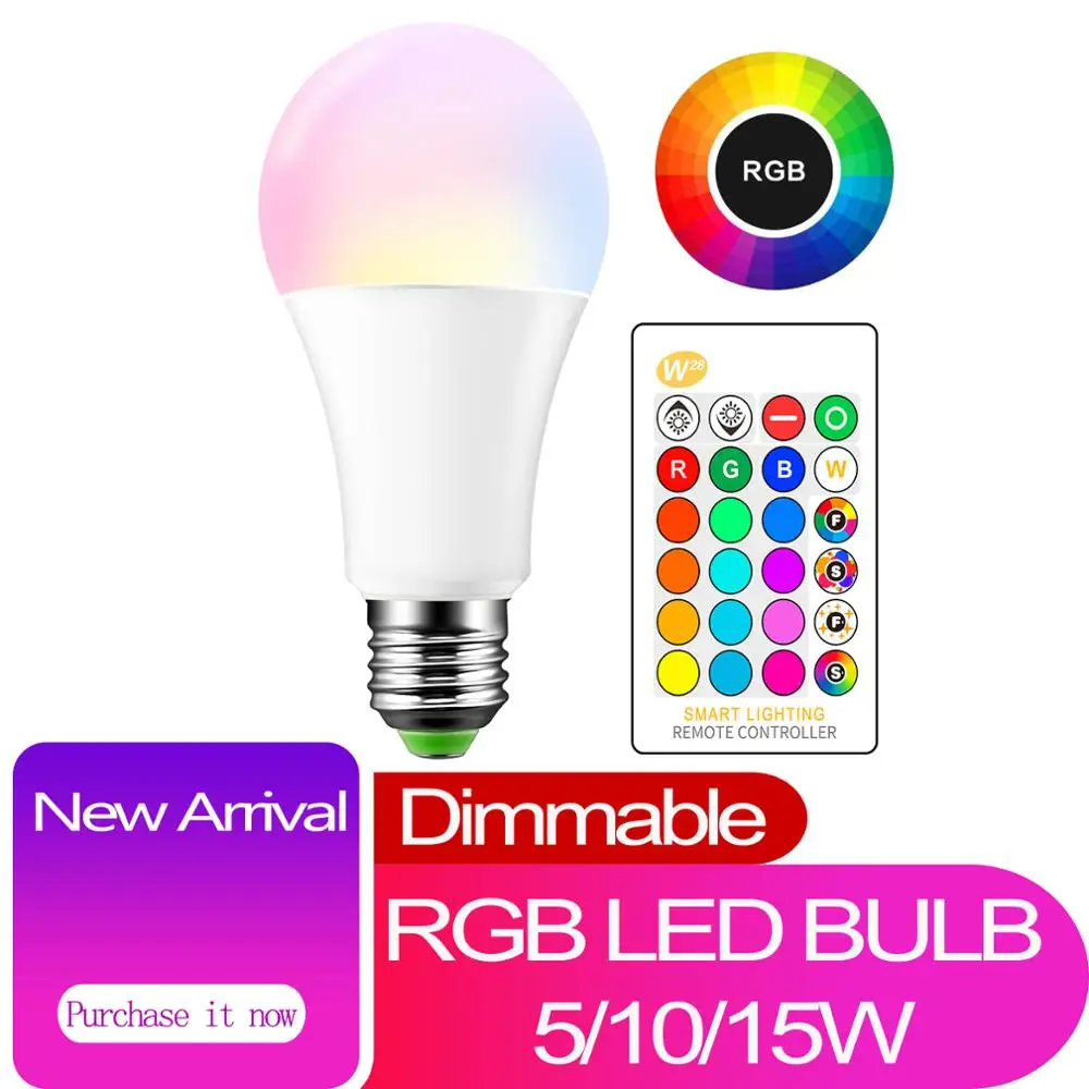

110V 220V E27 RGB LED Bulb Lights 5W 10W 15W RGB Lampada Changeable Colorful RGBW LED Lamp With IR Remote Control+Memory Mode