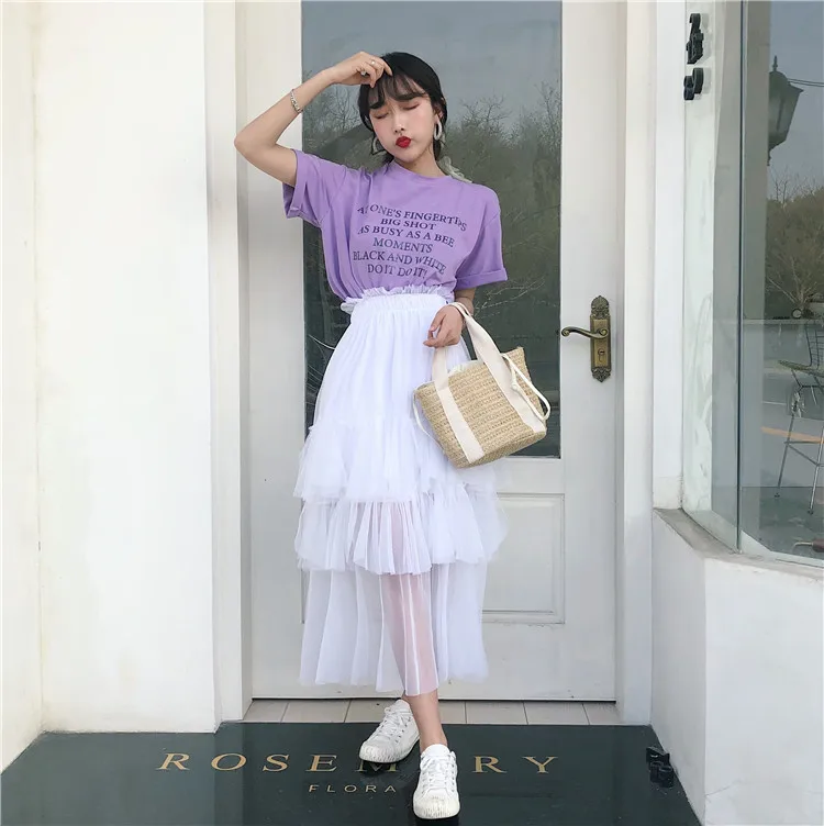 Женские юбки в стиле панк Kawaii Ulzzang бальное платье с высокой талией длинная юбка