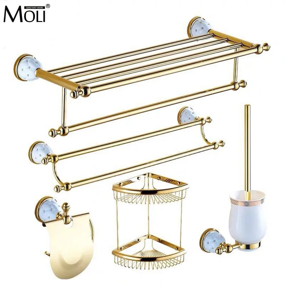 Luxury Golden Bathroom Accessories With Diamond Gold Finish Luxury Golden Bathroom Accessories With
