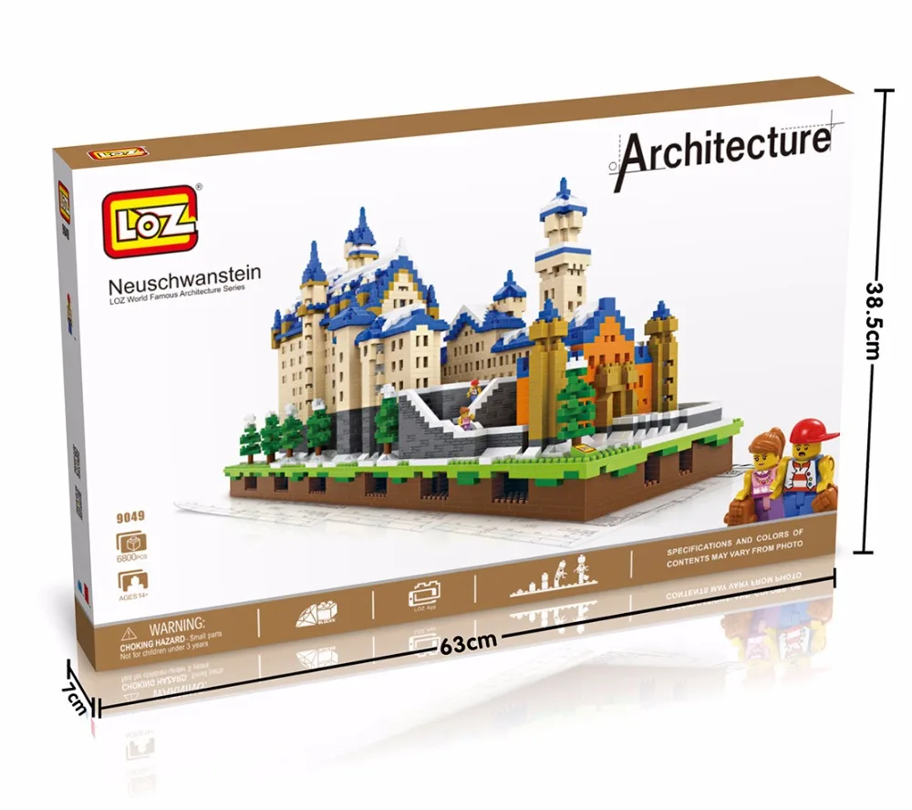 6800 шт. LOZ алмазные блоки Neuschwanstein DIY строительные игрушки Лебедь Каменный Замок мир