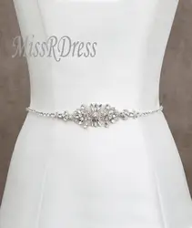 MissRDress 18 дюймов Длинные свадебные пояса тонкий свадебный цветок с кристаллами Sash Серебряный свадебный пояс со стразами для свадьбы платья