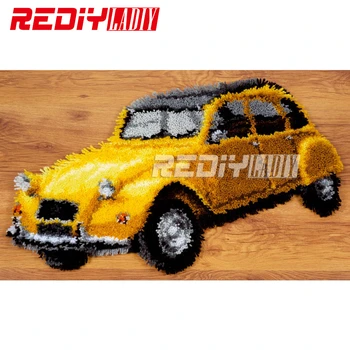 

New 3D Latch Hook Rug Kits DIY Needlework Unfinished Crocheting Rug Yarn Cushion Mat Embroidery Carpet Rug Yellow Car Home Decor