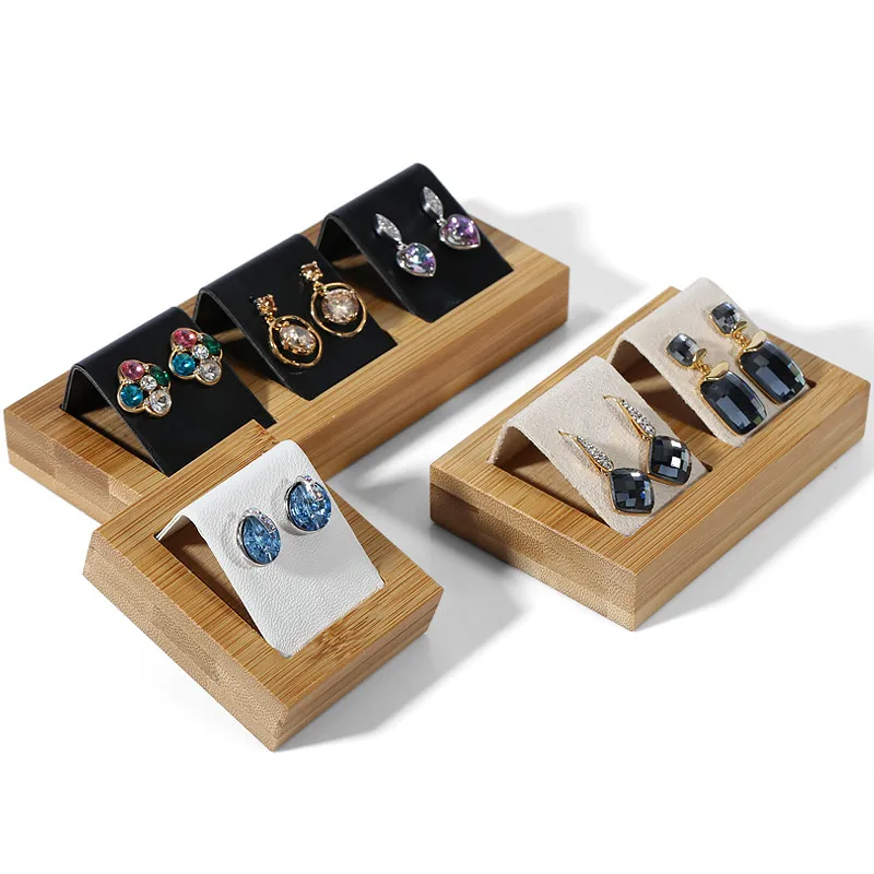 

Bamboo Wood Leather Earrings Display Stand Creative Earrings Display Holder Jewelry Display Stand
