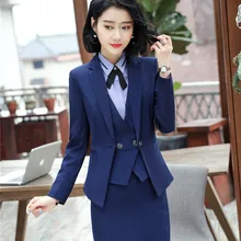 Стиль формальные профессиональные блейзеры костюмы для женщин Бизнес Рабочая одежда дизайн офисные наборы Темно-синий плюс размер