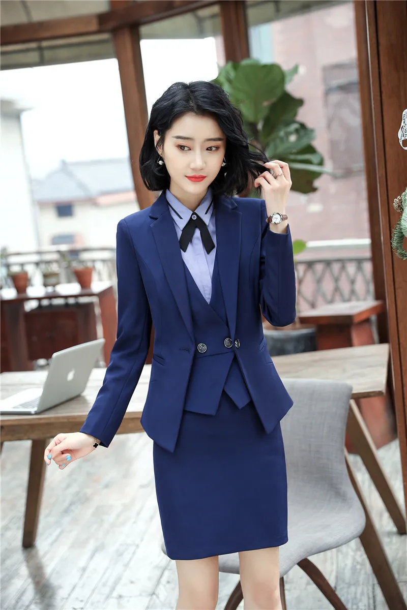 

2018 New Styles Formal Professional Blazers Suits For Women Business Work Wear Uniform Designs Office Sets Navy Blue Plus Size