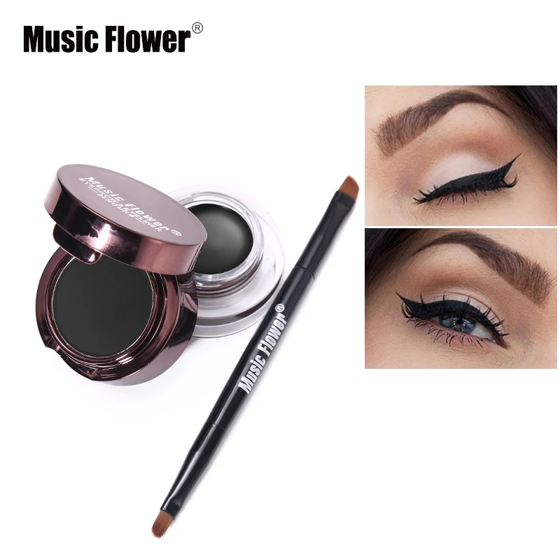 Бренд Music Flower, 2 в 1, гелевая подводка для глаз и пудра для бровей, палитра для макияжа, водостойкая, черная, коричневая, натуральная подводка для глаз, ручка, косметический набор