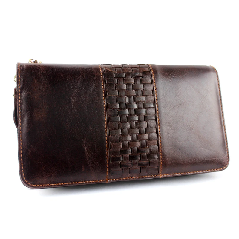 

New Top Fasion Vintage Men Genuine Leather Clutch Bags Wallet Women Envelope Carteiras Credit Card Holder Men's  Woven Wallets