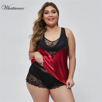 

Whatiwear Women's Pajamas Silk Floral Overall Flower Embroidery Tie Up Pajama Set Satin Pyjamas Sexy Lace Nightie Sleepwear Home