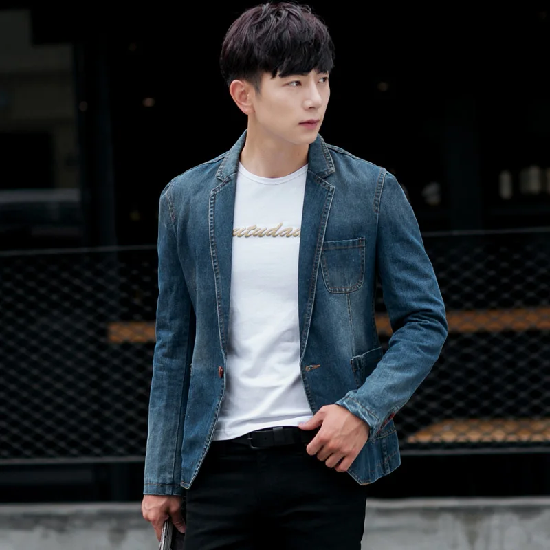 Denim Jackets Suit Slim Fit Blazer Suit Men's Fashion Light Washed