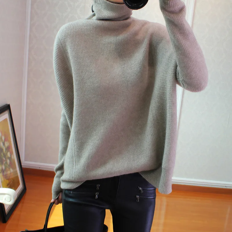 BELIARST, осенний и зимний кашемировый свитер, женский свободный пуловер с высоким воротником, свитер, облегающая вязанная рубашка «летучая мышь» XL