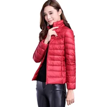 Большой размер осень зима ультра легкий пуховик женский меховой жакет с вортником стойкой парки женские 90% белый пуховик RE0825