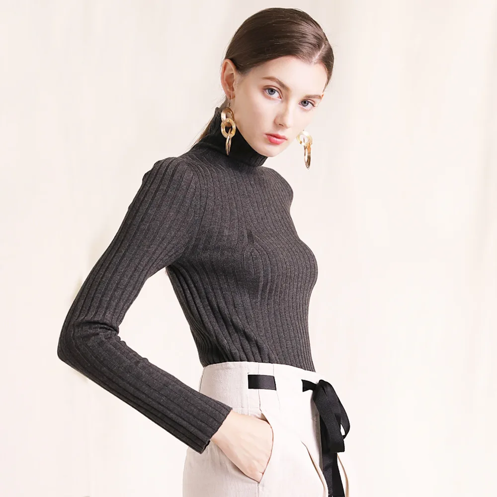 Solid elastic knit turtleneck slim pullovers wool sweater 2018 new women autumn winter basic long sleeve sweater