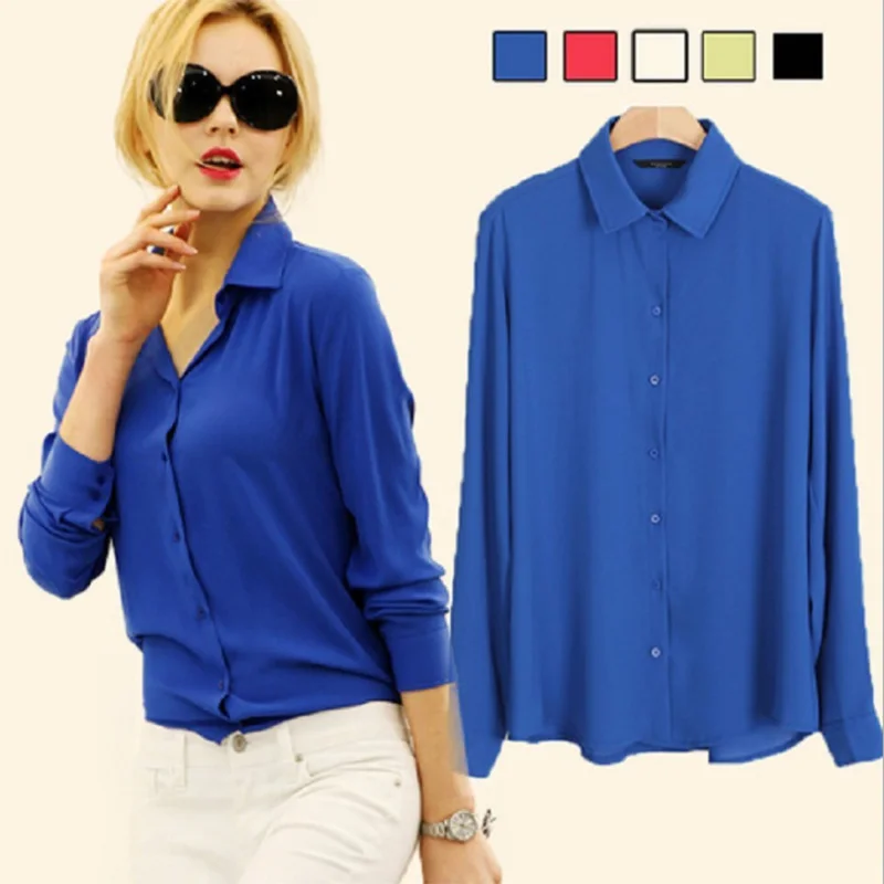 Women long sleeve fashion style Blouse Shirt Chiffon Tops