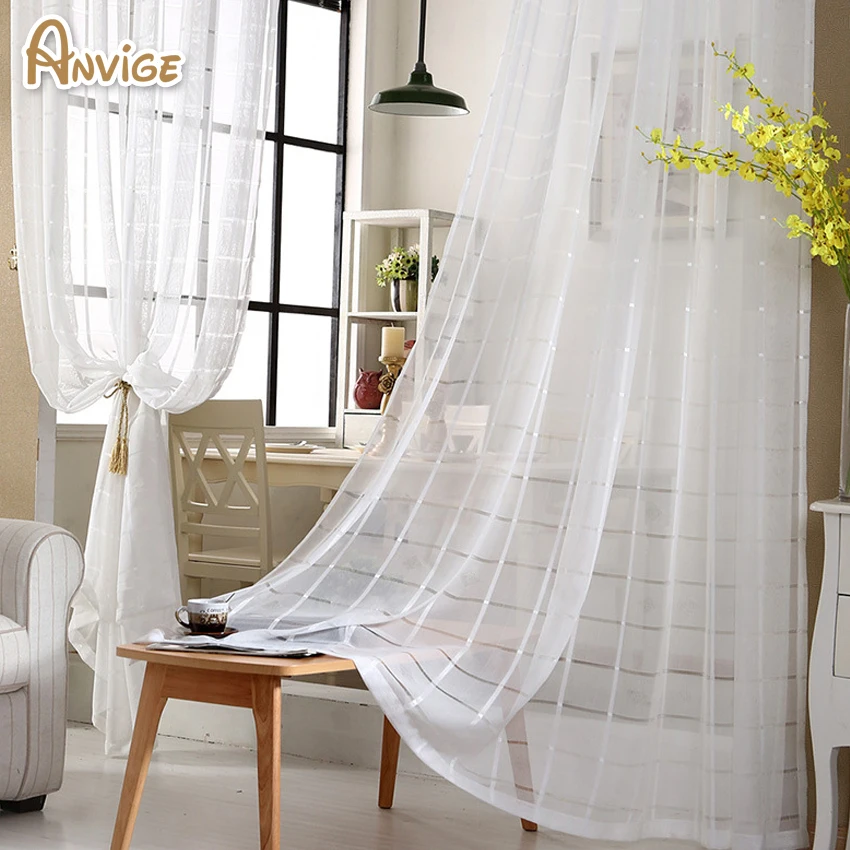 

Striped White Tulle Sheer Curtain Window Treatment Custom Made Curtains