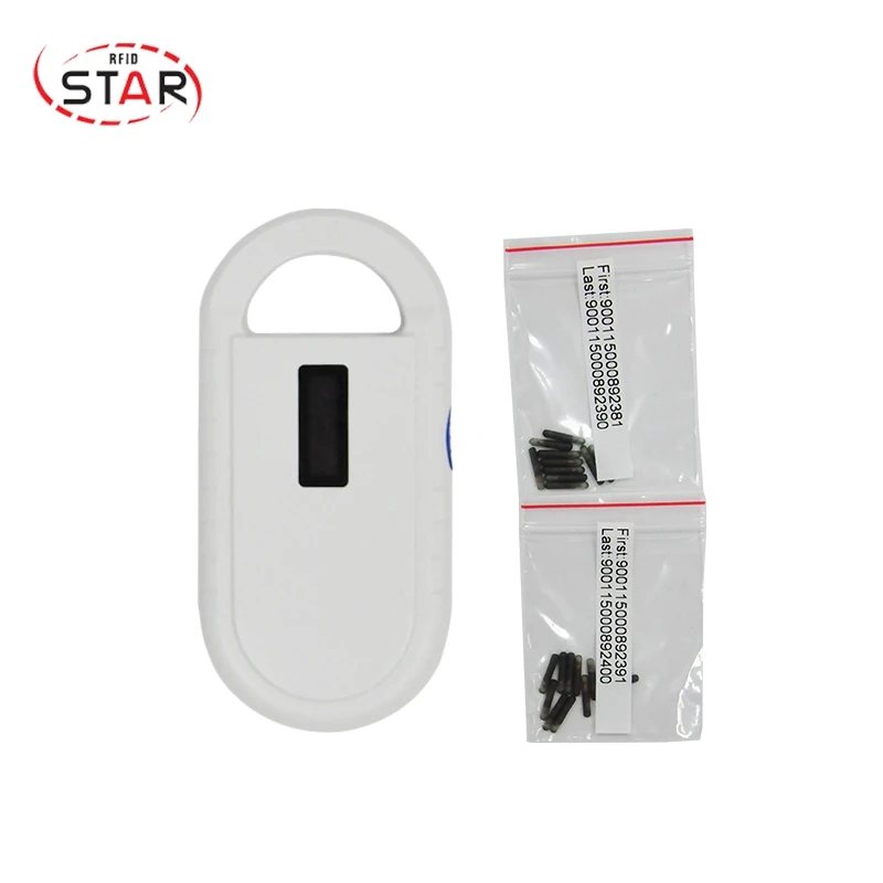 

30pcs ISO11784/5 FDX-B 1.4*8mm rfid animal microchip for dog cow fish +1pc 134.2khz Iso Short Range microchip reader scanner