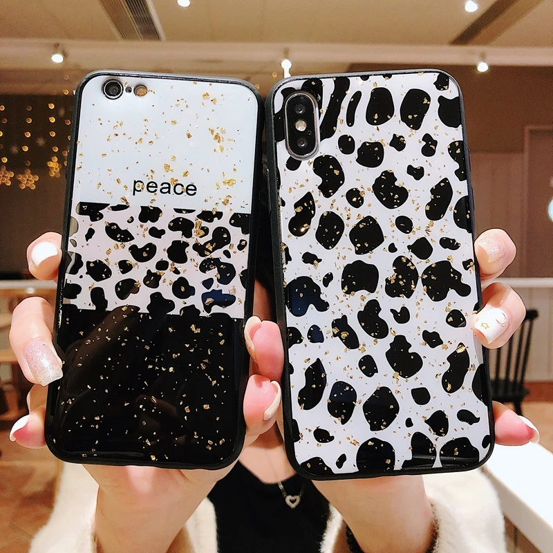 Чехол для iphone X XS XR MAX с золотым блеском и леопардовым узором 6 6s 7 8 9 plus защитный