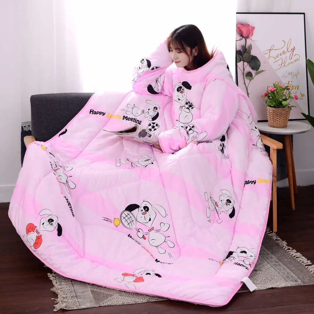 

Winter Lazy Quilt Blanket With Sleeves Quilt Carpet Warm Thickened Washed Quilt Blanket Sleeping Bag Sofa Office Car For TV J#1