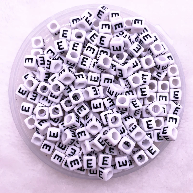

100pcs/lot "E"White Alphabet/ Letter Acrylic Cube Beads For DIY Jewelry Making 6x6mm(1/4"x1/4")