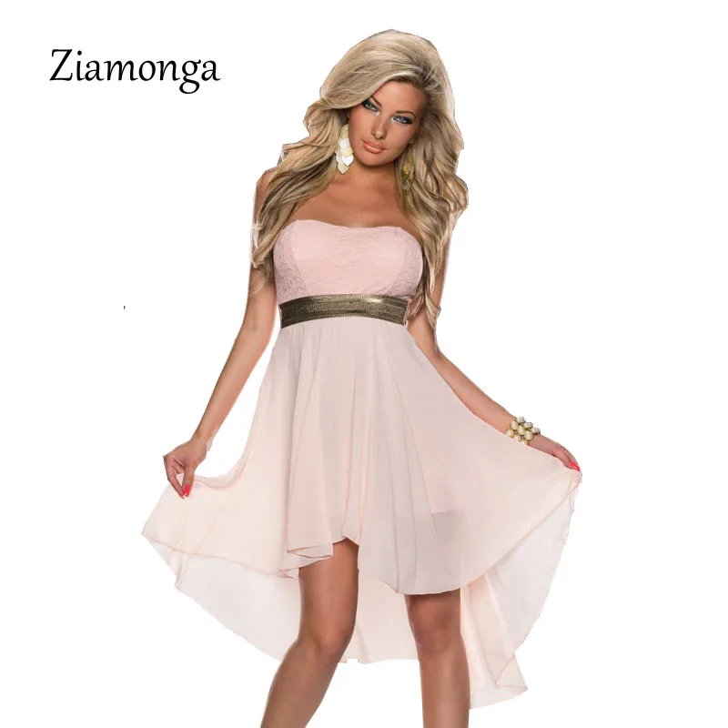 

Ziamonga Strapless Lace Top Chiffon Dress Women Casual Strapless Club Party Dresses Plus Size S-XXL Cocktail Bodycon Dresses