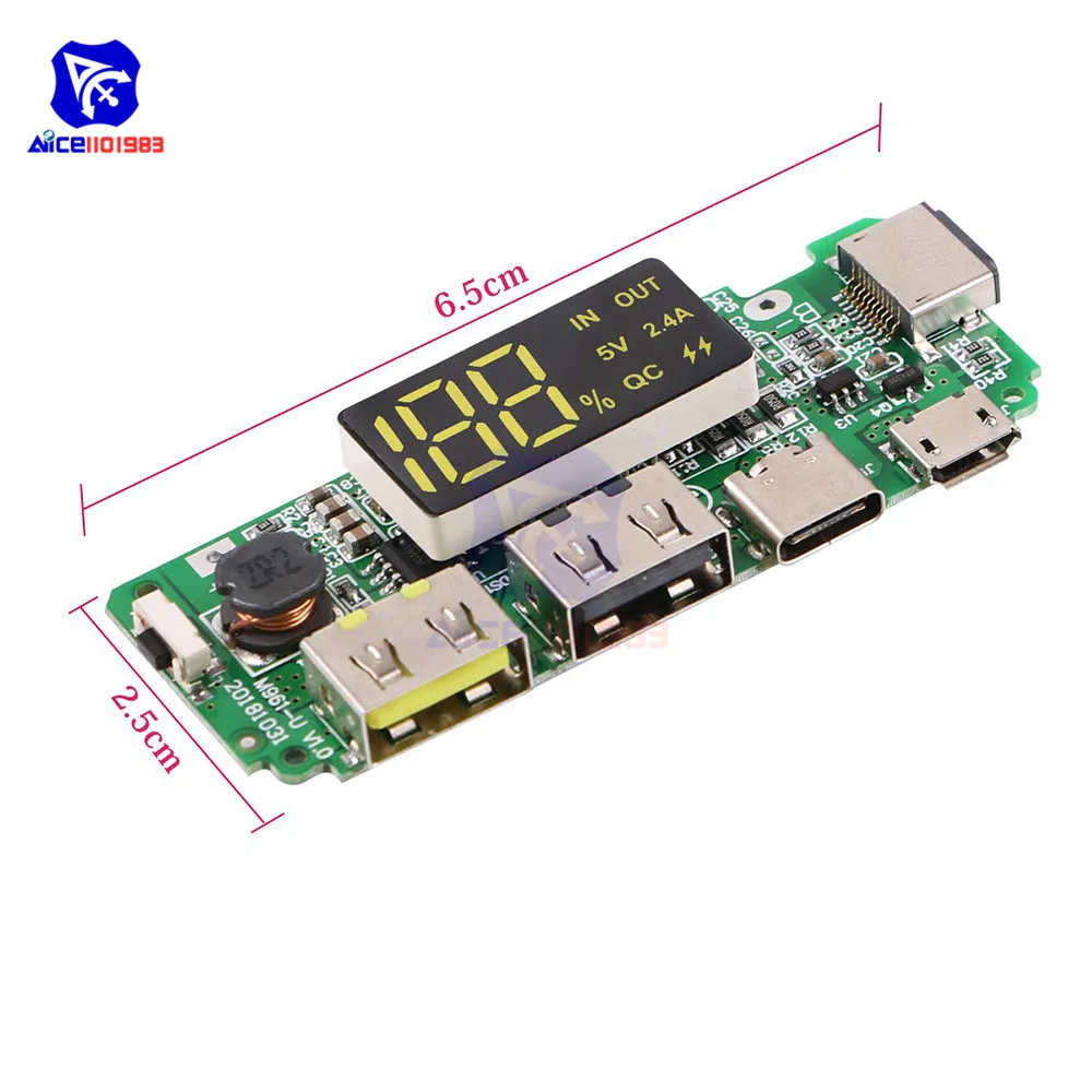 Внешний аккумулятор со светодиодной подсветкой 2 USB порта 5 В 18650 А|Интегральные